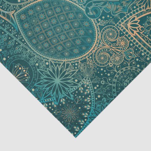 Papier Mousseline Papier de tissus turquoise ethnique (Détail)