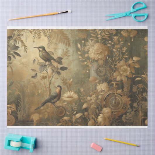 Papier Mousseline Papier décolpage Fleurs botaniques Steampunk (Artisanat)