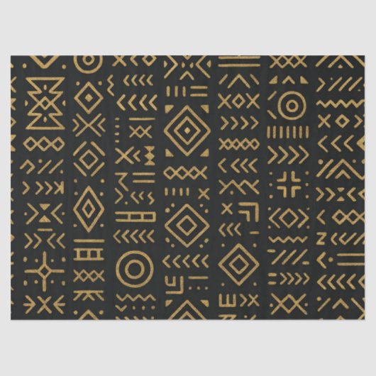 Papier Mousseline Papier d'enveloppement Tribal Noir & Or Afro Luxe (Recto)