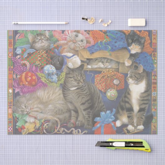 PAPIER MOUSSELINE PAPIER EN TISSU PEINT CAT (Artisanat)