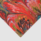 PAPIER MOUSSELINE PAPIER MARBÉ, MOTIF ABSTRAIT ROUGE BLEU PEACOCK (Détail)