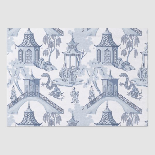 Papier Mousseline Papier Motif chinois bleu et blanc (Recto)