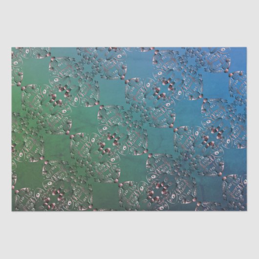 Papier Mousseline Papier papier papier à motif bleu vert "Merci" (Recto)