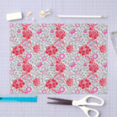 Papier Mousseline Papier peint floral jacobéen, rouge profond, rose  (Artisanat)