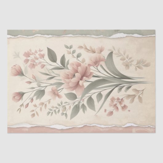 Papier Mousseline Papier peint Shabby rose pâle Découpage florale (Recto)