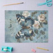Papier Mousseline Papier Shabby chic bleu papillon & rose (Artisanat)