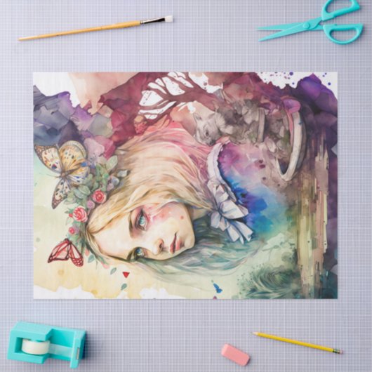 Papier Mousseline Papier Tissu Alice Découpage Aquarelle (Artisanat)