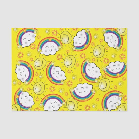 Papier Mousseline Papier Tissu Arc-en-ciel Soleil Nuages Jaune (Recto)