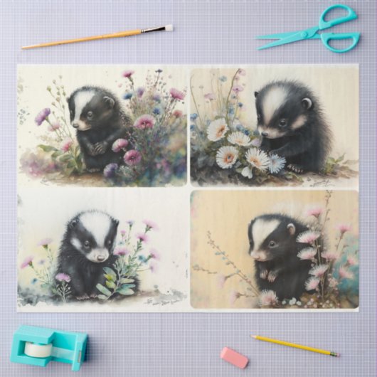 Papier Mousseline Papier Tissu Bébé Skunks (Artisanat)