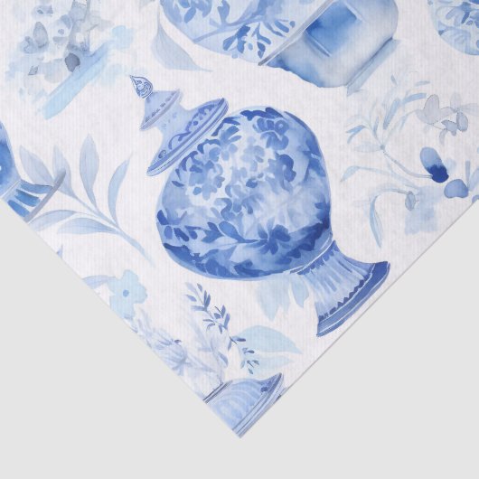 Papier Mousseline Papier Tissu Bleu Chinoiserie (Détail)