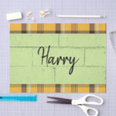 Papier Mousseline Papier Tissu Brûlé Orange Plaid Vert (Artisanat)