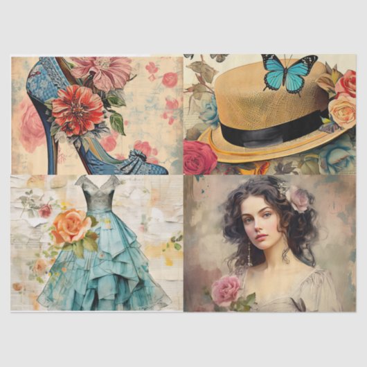 Papier Mousseline Papier Tissu Collage Girly Dreams (Recto)