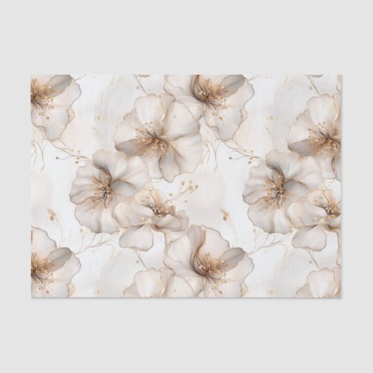 Papier Mousseline Papier Tissu De Découpage À Fleurs Tonées Neutres (Recto)