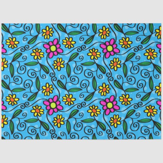 Papier Mousseline papier tissu de fleurs de doodle (Recto)