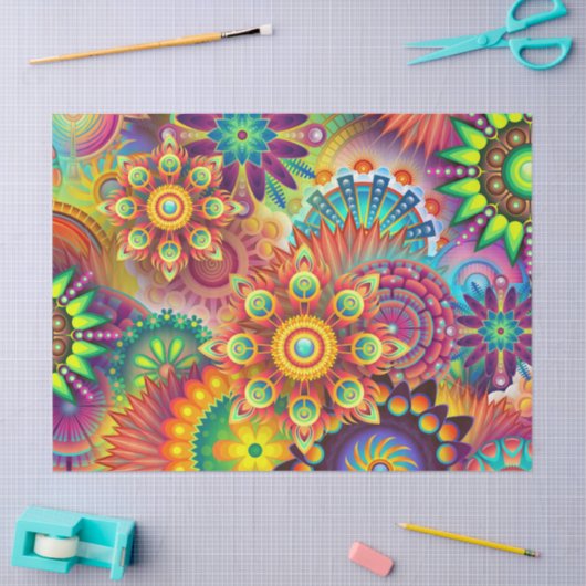 Papier Mousseline papier tissu de fleurs psychédéliques (Artisanat)