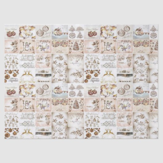 Papier Mousseline Papier Tissu de Noël, Noël Vintage (Recto)