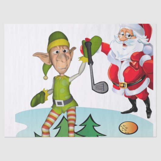 Papier Mousseline Papier Tissu de Noël, Père Noël Golf (Recto)