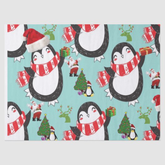 Papier Mousseline Papier Tissu de Noël, Pingouin (Recto)