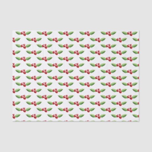 Papier Mousseline Papier Tissu de Noël Rouge et Vert Holly (Recto)