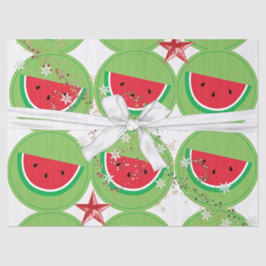 Papier Mousseline Papier Tissu de Noël Watermelon White Bow (Recto)