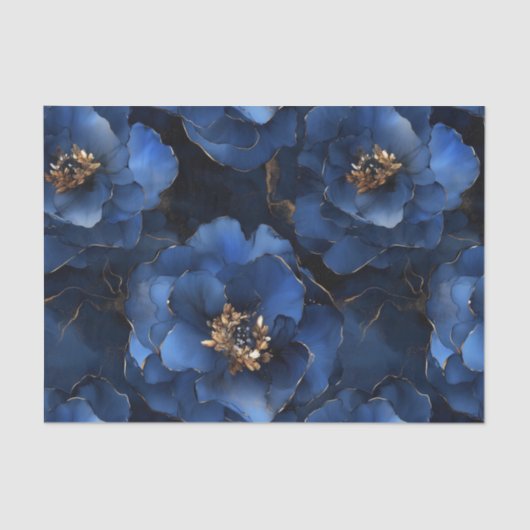 Papier Mousseline Papier Tissu Découpage Fleurs Bleues Minuit (Recto)
