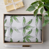 Papier Mousseline Papier Tissu - Design de Plumes Vertes (Cadeau)