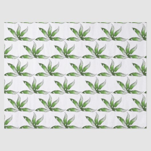 Papier Mousseline Papier Tissu - Design de Plumes Vertes (Recto)