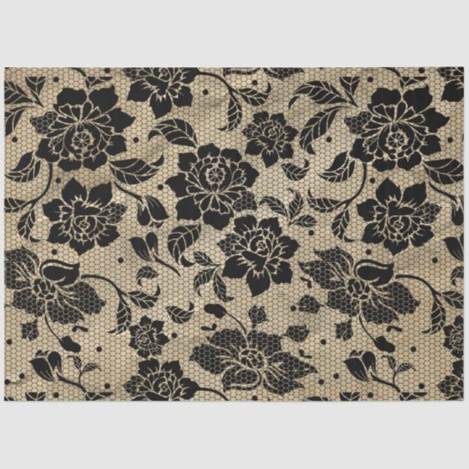 Papier Mousseline Papier Tissu en dentelle noire vintage (Recto)