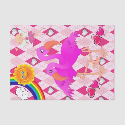 Papier Mousseline Papier Tissu Flamant rose rose Fée Rainbow Sun (Recto)