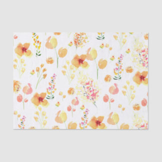 Papier Mousseline Papier Tissu - Fleurs d'aquarelle brillantes