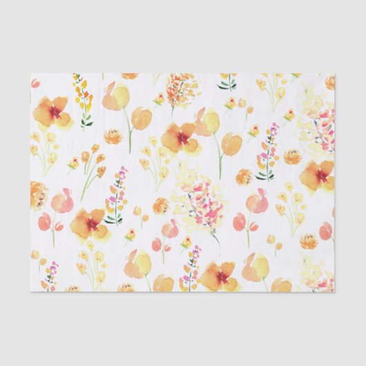 Papier Mousseline Papier Tissu - Fleurs d'aquarelle brillantes (Recto)