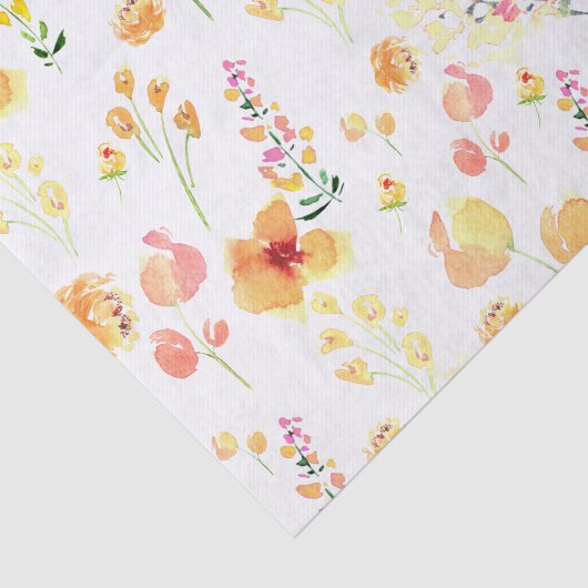 Papier Mousseline Papier Tissu - Fleurs d'aquarelle brillantes (Détail)