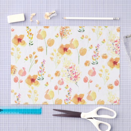 Papier Mousseline Papier Tissu - Fleurs d'aquarelle brillantes (Artisanat)