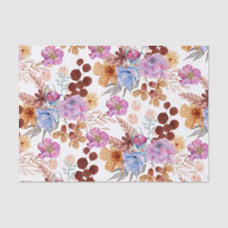 Papier Mousseline Papier Tissu - Fleurs d'aquarelle brillantes