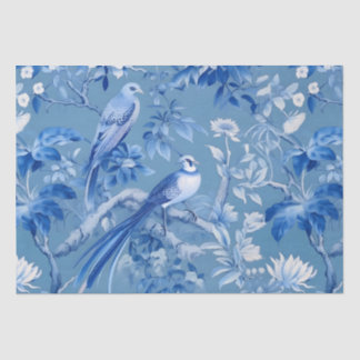 Papier Mousseline Papier Tissu Floral Chinoiserie Bleu