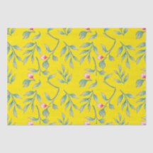 Papier Tissu Floral Jaune