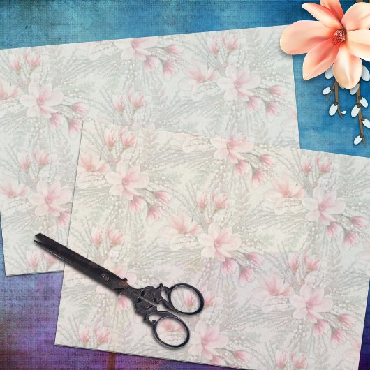 Papier Mousseline Papier Tissu Floral Magnolia Willow