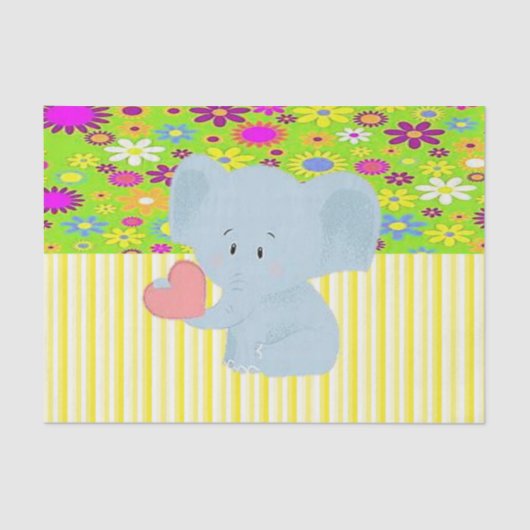 Papier Mousseline Papier Tissu Floral Yellow Stripes Elephant (Recto)