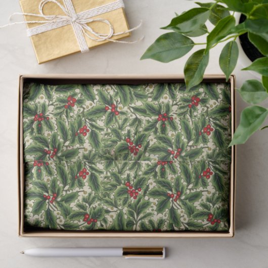 Papier Mousseline Papier Tissu Holiday Holly (Cadeau)