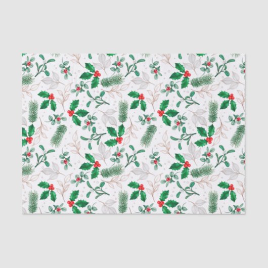 Papier Mousseline Papier Tissu Holiday Holly (Recto)