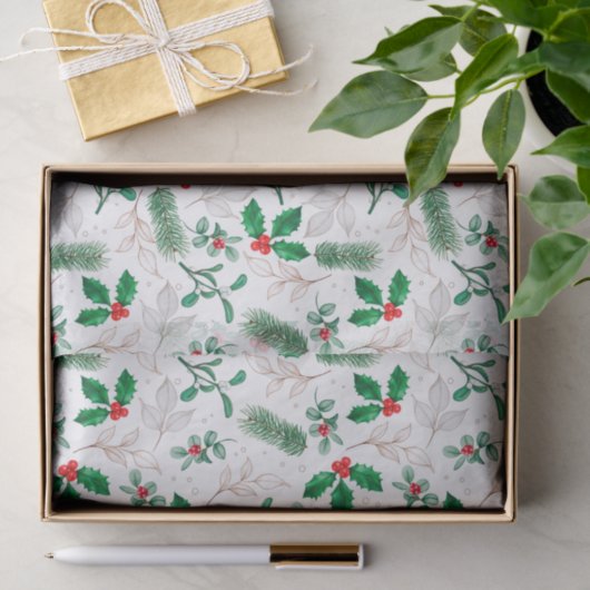 Papier Mousseline Papier Tissu Holiday Holly (Cadeau)