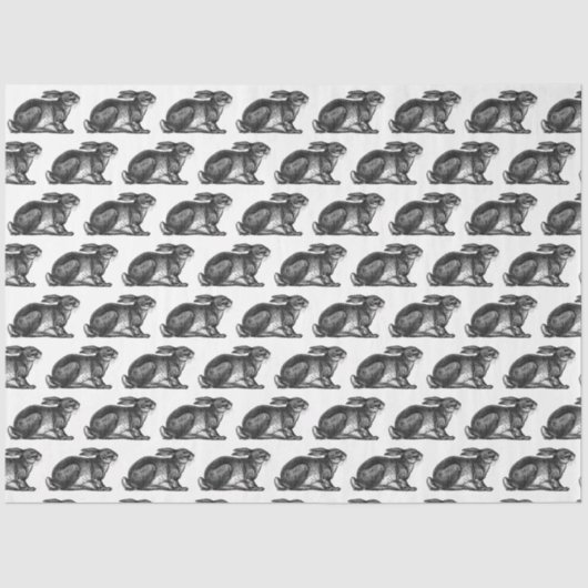 Papier Mousseline Papier Tissu Lapin en noir et blanc (Recto)