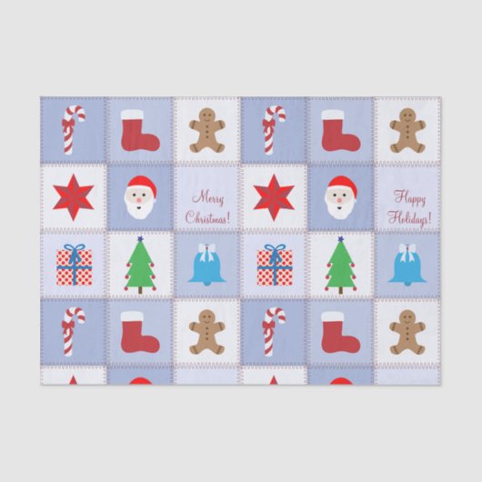 Papier Mousseline Papier Tissu Motif de Noël - Bleu (Recto)