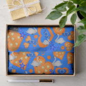 Papier Mousseline Papier Tissu Orange Coeurs Cygnes Bleu (Cadeau)