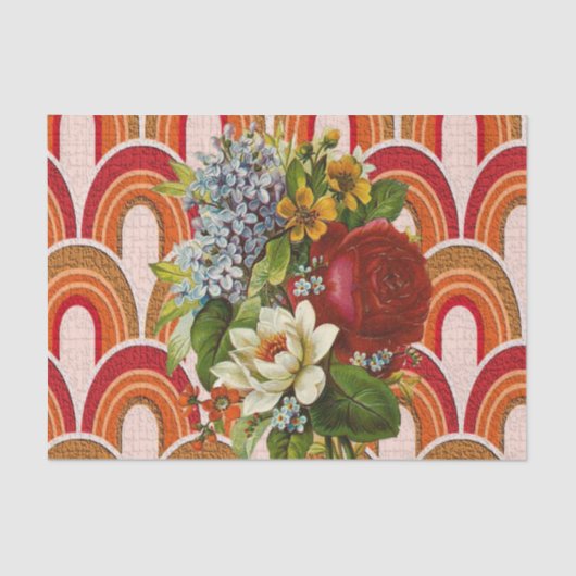 Papier Mousseline Papier Tissu Orange Floral (Recto)