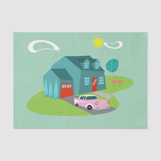 Papier Mousseline Papier Tissu Retro Suburban House (Recto)