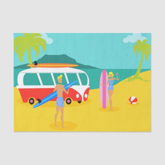 Papier Mousseline Papier Tissu Retro Surfer Couple (Recto)