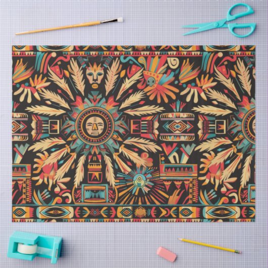 Papier Mousseline Papier Tissu Turquoise "Aztec Dream" (Artisanat)
