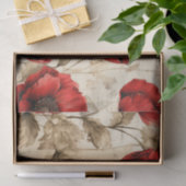 Papier Mousseline Papier Tissu vintage Inspiré Red Poppies (Cadeau)