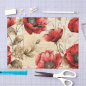 Papier Mousseline Papier Tissu vintage Inspiré Red Poppies (Artisanat)